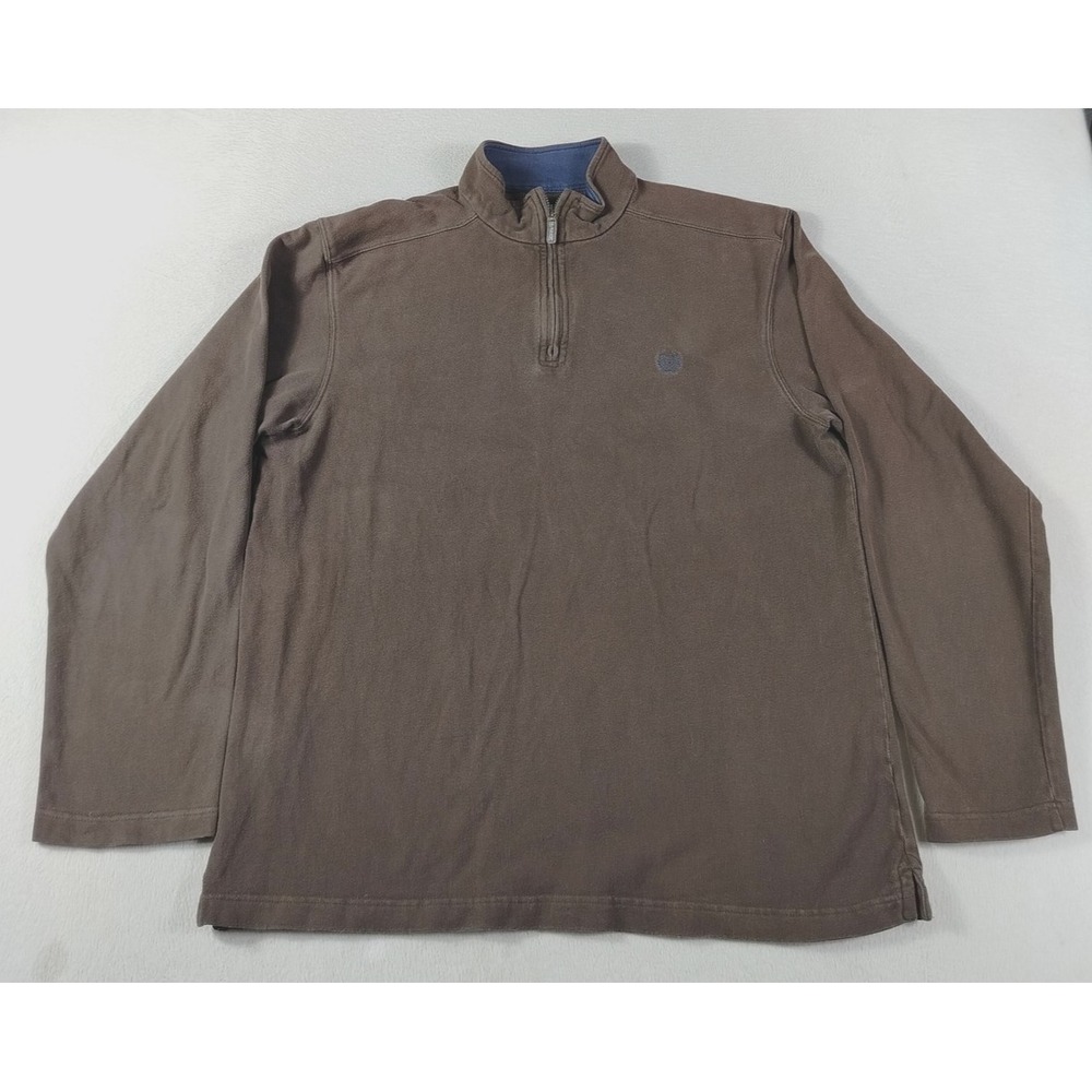 Chaps Sweater Mens‎ Large Brown 1/4 Zip Mock Neck Cotton Knit Pullover Cabincore